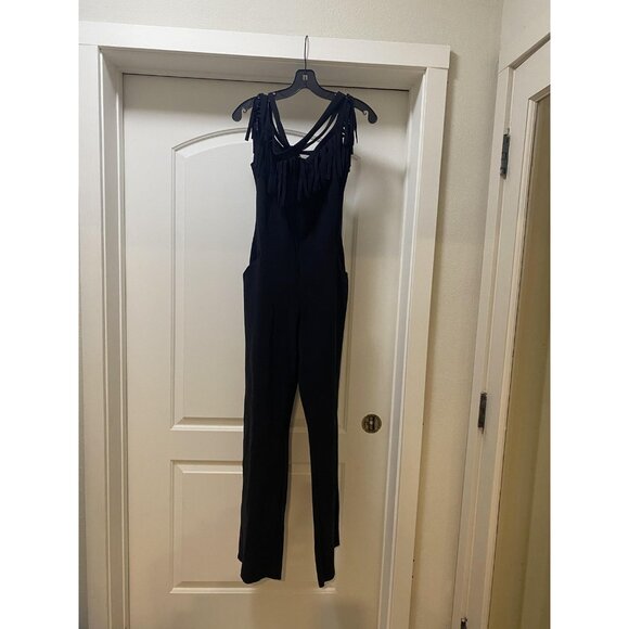 Chiara Boni La Petite Robe Liva Jumpsuit Womens 10 Black Fringe Strappy Italy - Picture 2 of 6